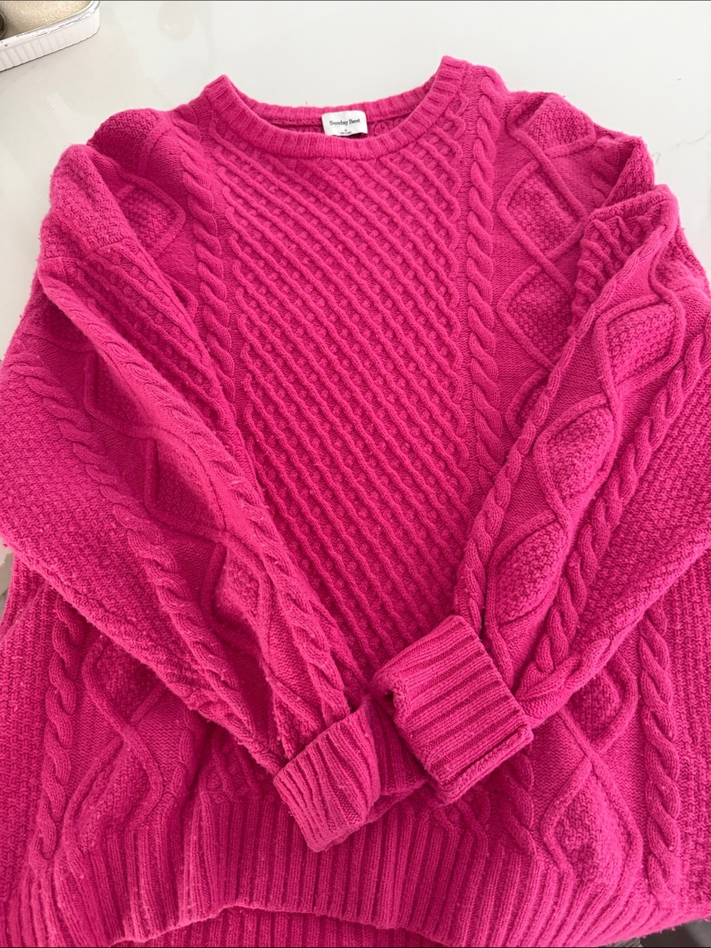 Sunday Best Cable Knit Crewneck Sweater - Hot Pink